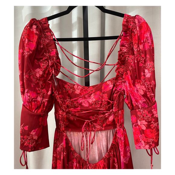 For Love & Lemons Alia Mini Dress Red Size Small NWT Lace Up Back Flirty Sassy - Picture 7 of 12
